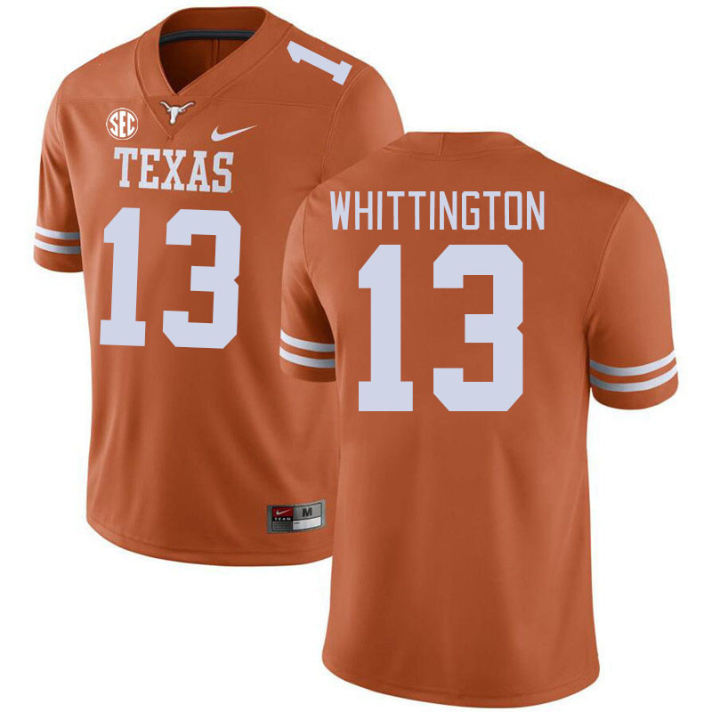 Texas Longhorns #13 Jordan Whittington SEC Conference College Football Jerseys Stitched Sale-Orange